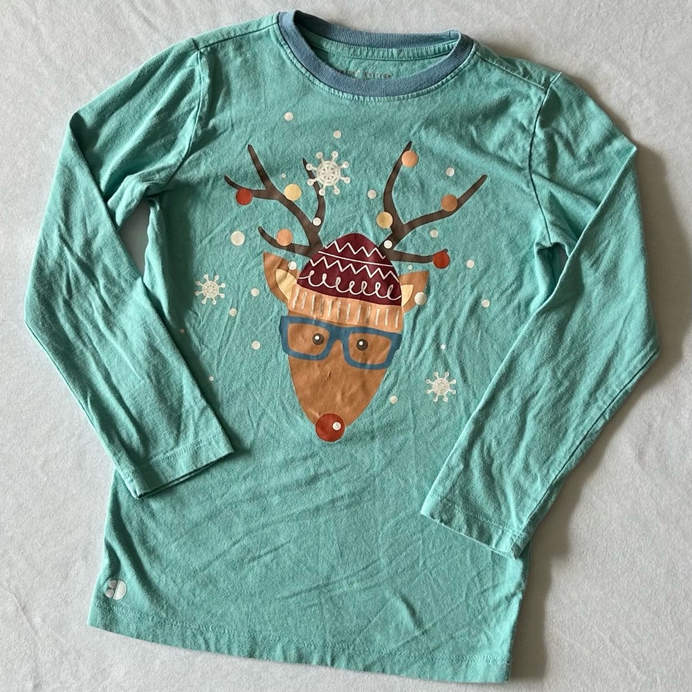 Dot Dot Smile Teal Reindeer Long Sleeve Tee